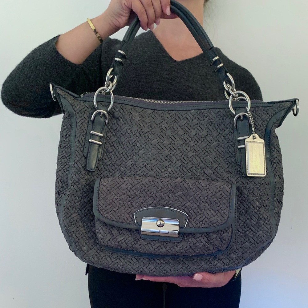 RARE Coach large gray woven leather bag